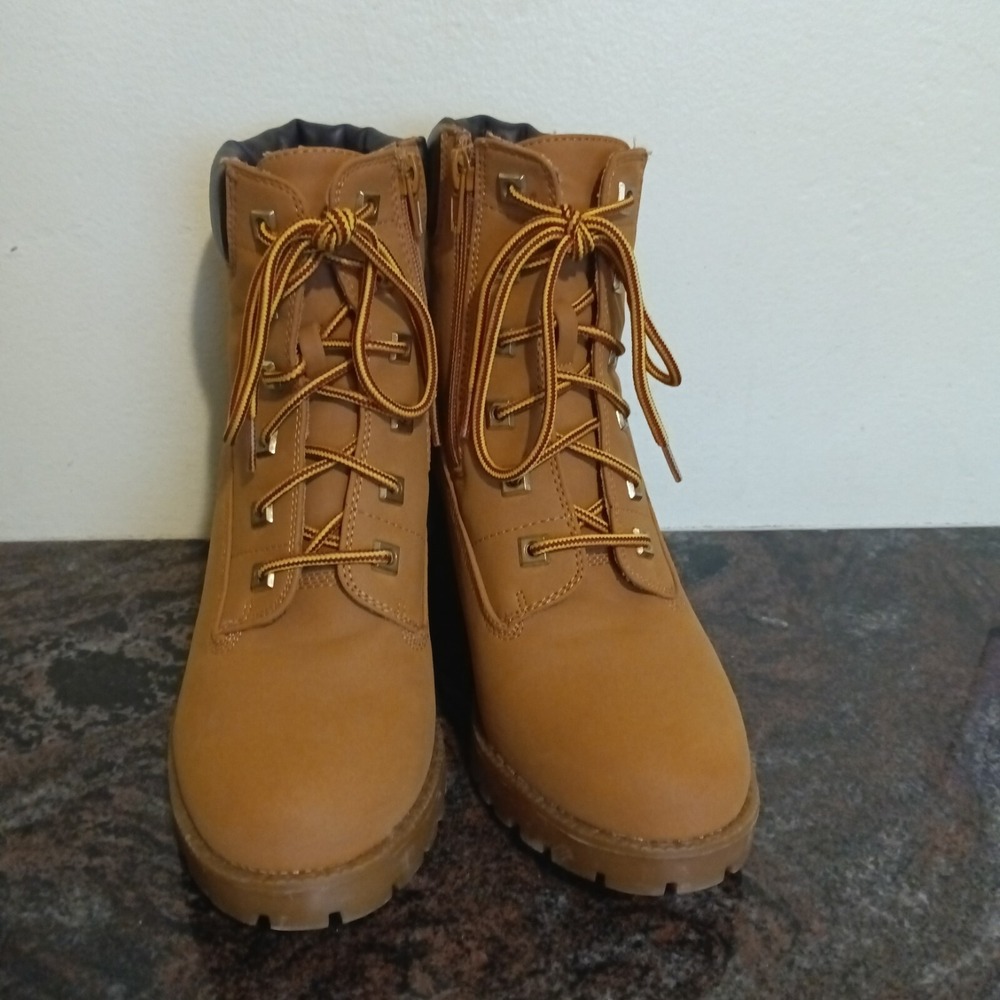 Zigisoho Womens Workboot Style Heeled Boots – Tan - Size 8 1/2 - Picture 2 of 10